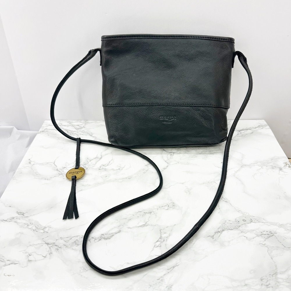 Margot Crossbody Bag Women Small Black Excellent Pebbled Leather Tassel Zip